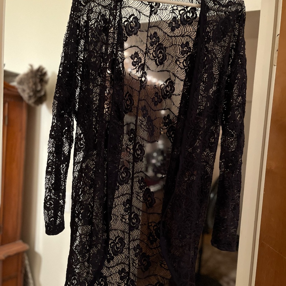 Long crocheted shawl style, worn once